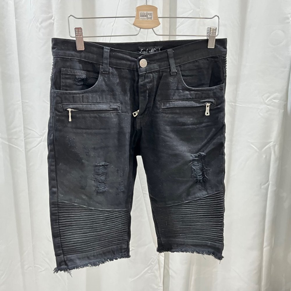 Embellish Balmain Style Distressed Skinny Denim Short